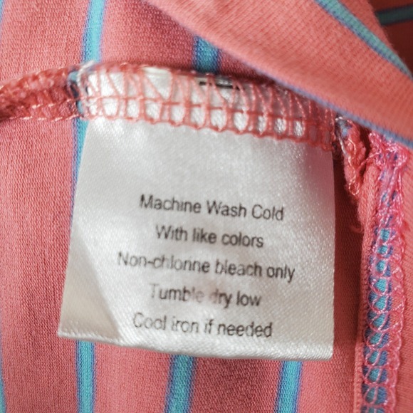 Peter Millar Coral & Blue Stripe Short Sleeve Performance Golf Polo Shirt Size L - Picture 7 of 12